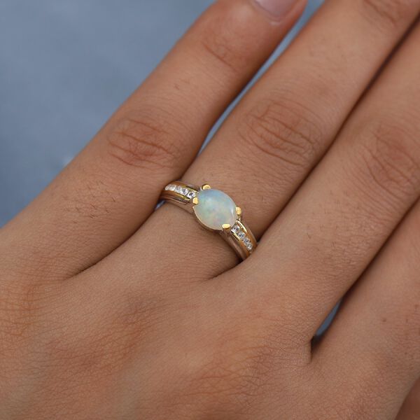 Nat&uuml;rlicher &Auml;thiopischer Opal und Zirkon Ring 925 Silber zweifarbige &Uuml;berzug image number 3