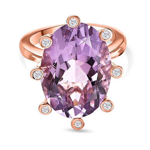 Rose De France Amethyst, weißer Zirkon Ring, 925 Silber rosévergoldet (Größe 18.00) ca. 11.77 ct image number 0