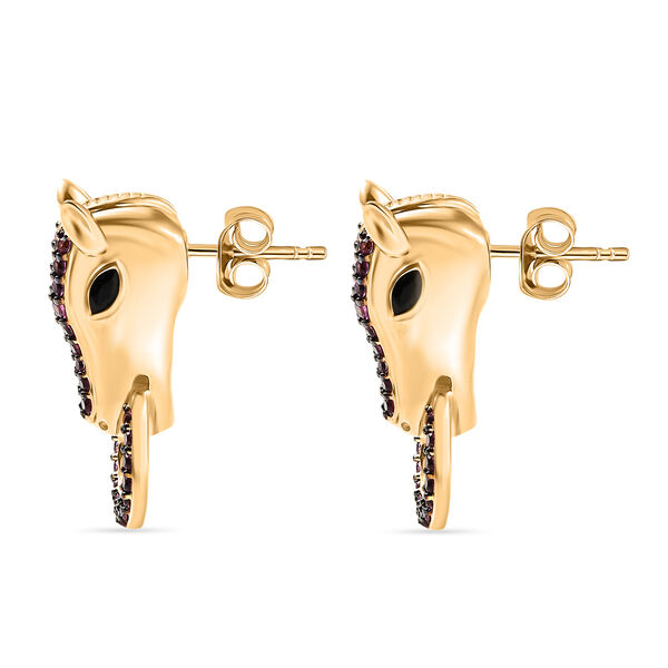 GP - Schwarzer Spinell, Nat&uuml;rlicher Rhodolith Granat Ohrringe 925 Silber 750 Gelbgold Vermeil ca. 1,39 ct. image number 4