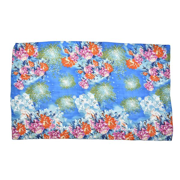 LA MAREY 100% bedruckter Seidenschal, Blumenmuster, Größe 110x178 cm, Blau image number 3
