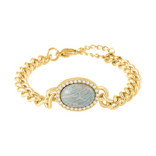 Amazonit, weißer Kristall Armband, ca. 19 cm, Reiner Edelstahl, ca. 10.01 ct image number 0
