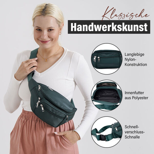 Nylon-G&uuml;rteltasche mit RFID-Schutz, 37x10x13,5cm, Dunkelgr&uuml;n image number 3