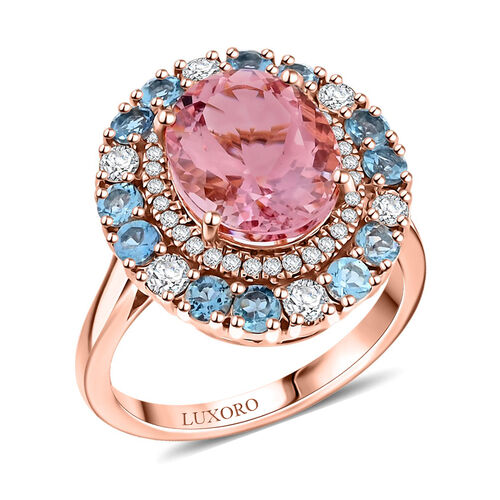 LUXORO zertifiziert und geprüft AAA Rosa Morganit, Santamaria Aquamarin und Diamant Ring in 417 Roségold - 4,85 ct. image number 0