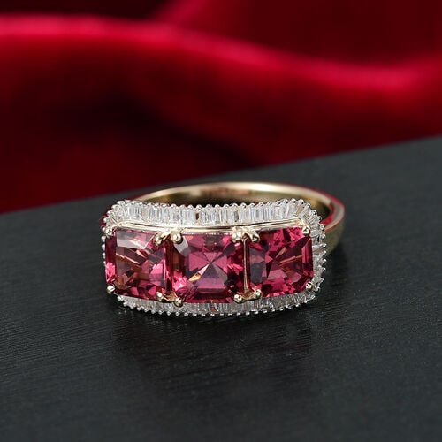 AAA Rubellit, Weißer Diamant Ring 375 Gold (Größe 17.00) ca. 3,86 ct image number 1