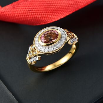 M&Uuml;NCHEN CLOSE OUT - D'Joy AA Cruzeiro Blush Turmalin, Moissanit Ring 925 Silber 750 Gelbgold Vermeil (Gr&ouml;&szlig;e 17.00) ca. 1.15 ct