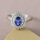 AAA Tansanit und Zirkon Halo-Ring, 925 Silber platiniert  ca. 1,30 ct image number 1