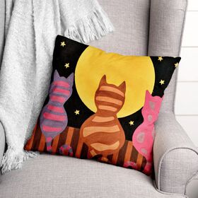 Komplett  besticktes Kissenbezug in 100% Baumwolle, 43x43 cm, Trio Katzen, rosa