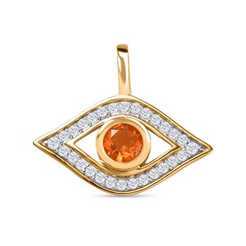 AA Salamanca Feueropal, Wei&szlig;er Zirkon Anh&auml;nger 925 Silber Gelbgold Vermeil ca. 0.70 ct