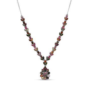 Nat&uuml;rliche mehrfarbige Turmalin Halskette ca. 45 cm 925 Silber platiniert ca. 7.17 ct