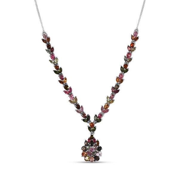 Nat&uuml;rliche mehrfarbige Turmalin Halskette ca. 45 cm 925 Silber platiniert ca. 7.17 ct image number 0