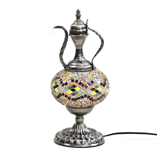 Handgefertigte, orientalische Mosaikglas Tischlampe in Weinkrugform, Gr&ouml;&szlig;e 18x18x34 cm, Wellen