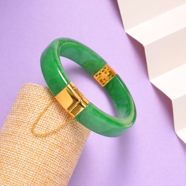 Grüne Jade Armreif, ca. 19 cm, 925 Silber Gelbgold Vermeil, ca. 241.00 ct image number 1