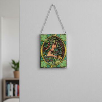 Handbemalter Glas-Sonnenf&auml;nger, Alphonse-Mucha-Design, 12&times;15cm, Mehrfarbig