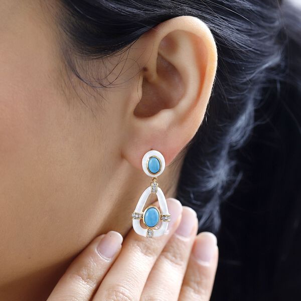 Amerikanische nat&uuml;rliche, AA Sleeping Beauty T&uuml;rkis Ohrringe 925 Silber Gelbgold Vermeil ca. 2.57 ct image number 3