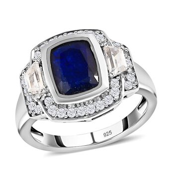 Masoala Saphir (Fissure gef&uuml;llt), Wei&szlig;er Zirkon Ring 925 Silber platiniert (Gr&ouml;&szlig;e 17.00) ca. 4.33 ct