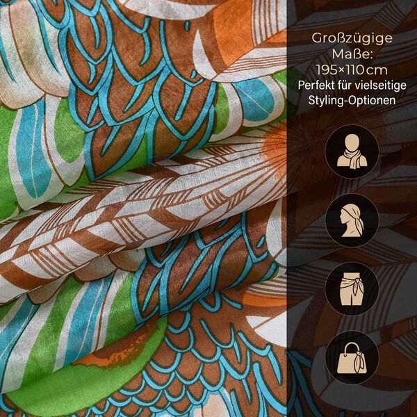 LA MAREY Schal aus 100 % Maulbeerseide, 195&times;110 cm, gr&uuml;n-orange image number 3