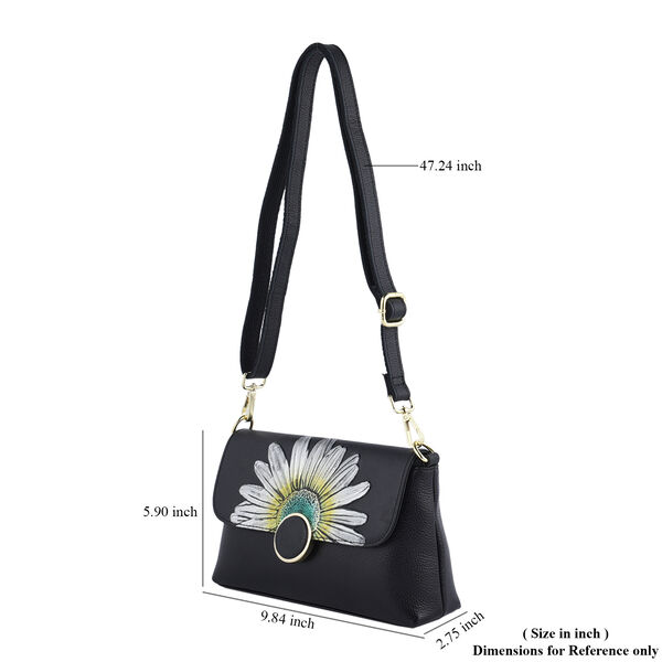 Umh&auml;ngetasche aus 100% echtem Leder, Sonnenblumen Muster, Gr&ouml;&szlig;e 25x7x15 cm, Schwarz image number 7