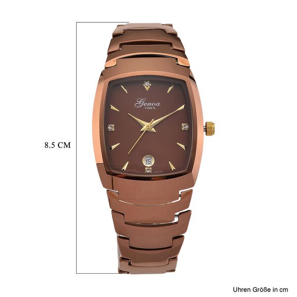 GENOA - Armbanduhr mit Datumsanzeige, Japanische-Uhrwerk mit Wei&szlig;er Kristall, Wolframstahlgeh&auml;use, Reiner Edeslstahl, Champagner image number 7