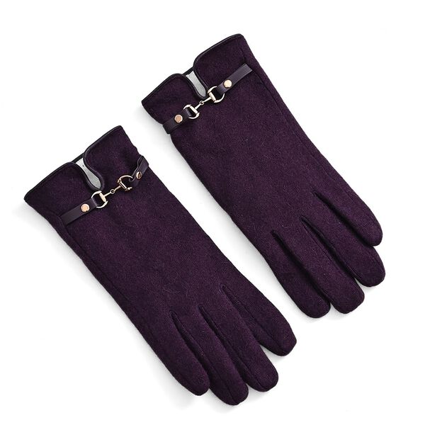 Kaschmir-Handschuhe mit Touchscreen-Funktion, Karomuster, Onesize, Violett