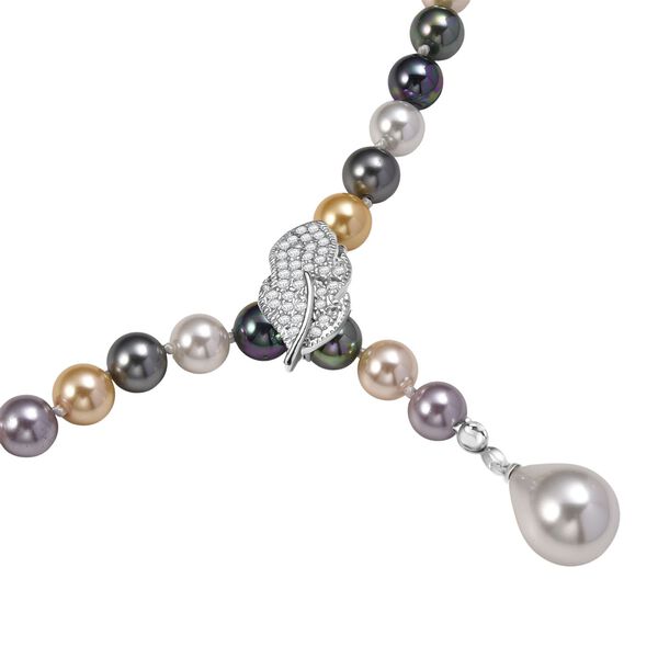 Mehrfarbige 8mm Muschelkernperle und wei&szlig;e Zirkonia 60cm Halskette image number 5