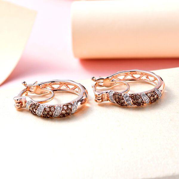 Nat&uuml;rliche Champagner Diamant Creolen, 925 Silber Ros&eacute;gold Vermeil, ca. 0.50 ct image number 2