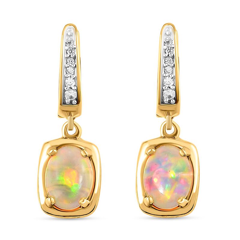 Natürliche, äthiopische Opal und weiße Zirkon-Ohrringe, 925 Silber vergoldet ca. 1,69 ct image number 0