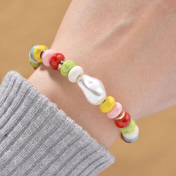 Wei&szlig;e Muschelkernperle, Howlit Armband, ca. 18 cm + 5 cm Extender, goldfarben