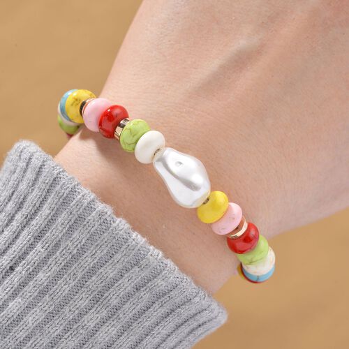 Weiße Muschelkernperle, Howlit Armband, flexibel, vergoldet 70.00 ct image number 1