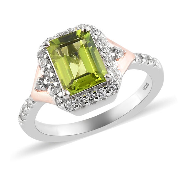 Nat&uuml;rlicher Peridot und Zirkon-Ring, 925 Silber Bicolor  ca. 1,96 ct image number 4