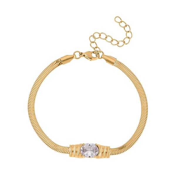 2-teiliges Schmuckset, Halskette und Armband mit Weißer Kristallen, Edelstahl goldfarben image number 7