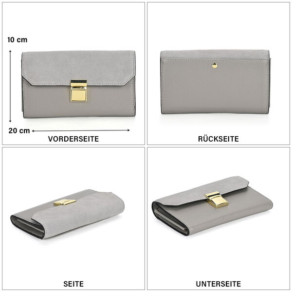 100% Echtleder Clutch mit RFID Schutz, Grau image number 4