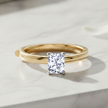 LUXURIANT SGL zertifizierter SI-GH Labor Diamant Ring, 925 Silber 750 Gelbgold Vermeil - 1 ct.