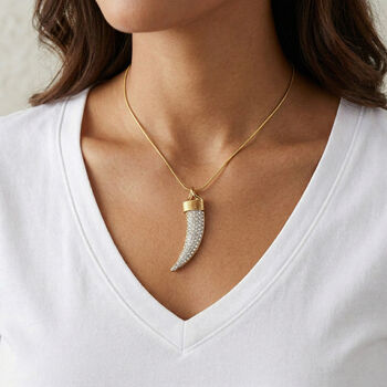 Wei&szlig;er Kristall-Dolch-Halskette Goldton, 70cm