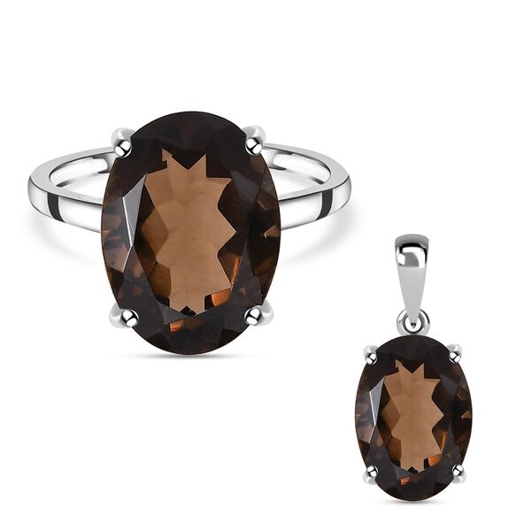 2er-Set, Rauchquarz-Ring und Anh&auml;nger - 10,97 ct.