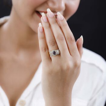 AA Nat&uuml;rlicher Tansanischer Lavendel-Spinell, Wei&szlig;er Zirkon Ring, 925 Silber Gelbgold Vermeil (Gr&ouml;&szlig;e 17.00) ca. 2.19 ct