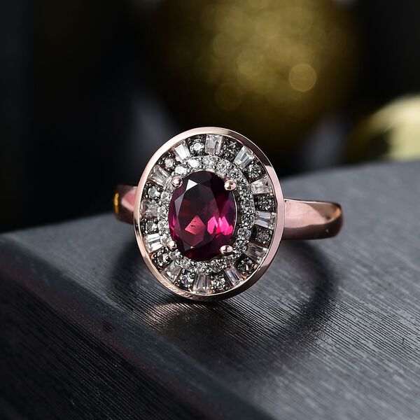 Rhodolith Granat, wei&szlig;er und Champagner Zirkon Ring - 2,37 ct. image number 2