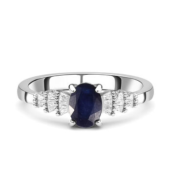 Masoala Saphir und Diamant Ring, 925 Silber platiniert, ca. 1,35 ct.