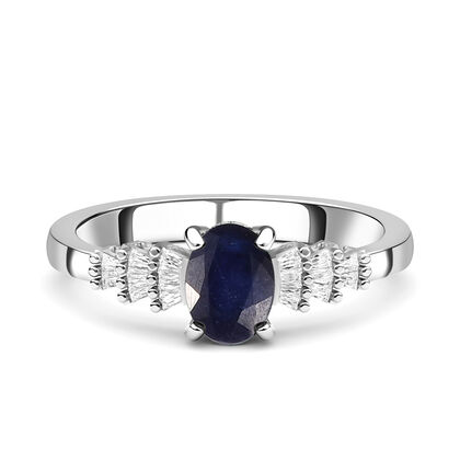 Masoala Saphir (Fissure gef&uuml;llt) und Diamant Ring 925 Silber platiniert (Gr&ouml;&szlig;e 20.00) ca. 1,35 ct