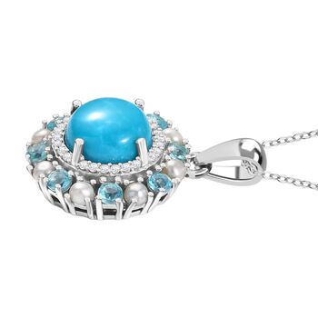 D'Joy AA Sleeping Beauty T&uuml;rkis, S&uuml;&szlig;wasserperle, Apatit und Zirkon Anh&auml;nger mit 50cm Kette