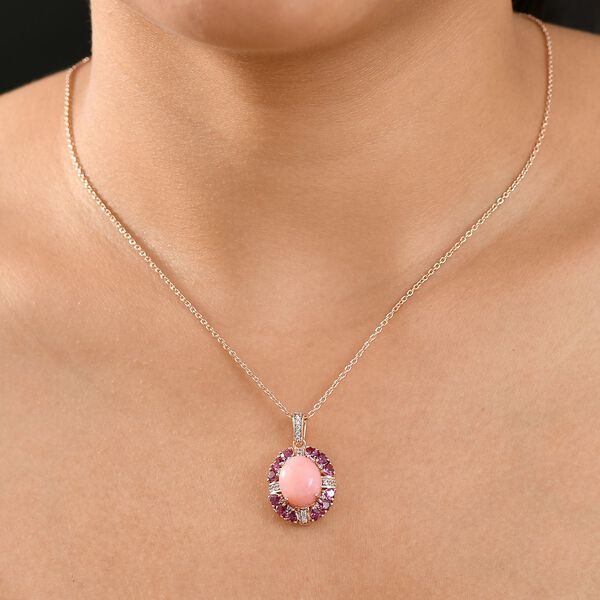 Herzklang - AA Vinicunca-Peruanischer Opal, Rhodolith Granat Anh&auml;nger mit Kette, 925 Silber 750 Gelbgold Vermeil, 925 Silber 750 Ros&eacute;gold Vermeil ca. 6,42 ct. image number 3