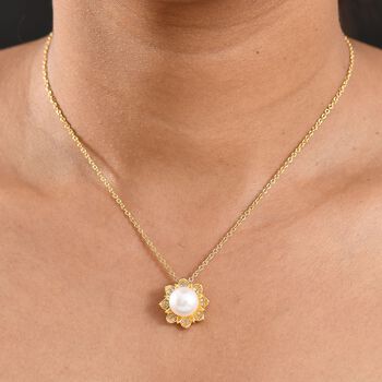 S&uuml;&szlig;wasserperle und Zirkon Anh&auml;nger mit 50cm Kette