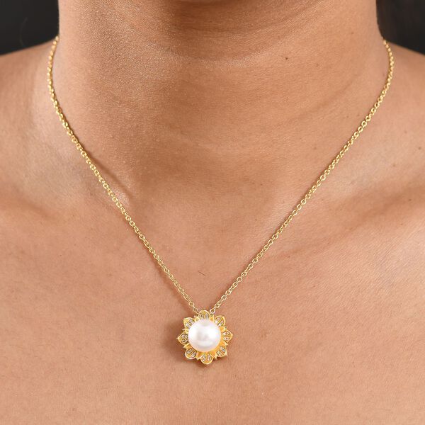 S&uuml;&szlig;wasserperle und Zirkon Anh&auml;nger mit 50cm Kette image number 3