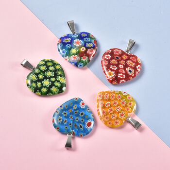 5er-Set - Herz Anh&auml;nger im Murano-Stil mit 50cm Kette