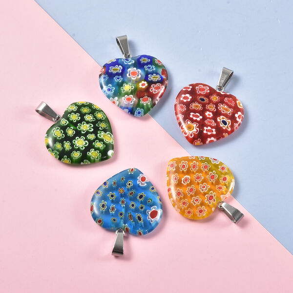 5er-Set - Herz Anhänger im Murano-Stil mit 50cm Kette image number 2