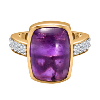 Afrikanischer Amethyst, wei&szlig;er Zirkon Ring, 925 Silber vergoldet (Gr&ouml;&szlig;e 20.00) ca. 7.97 ct