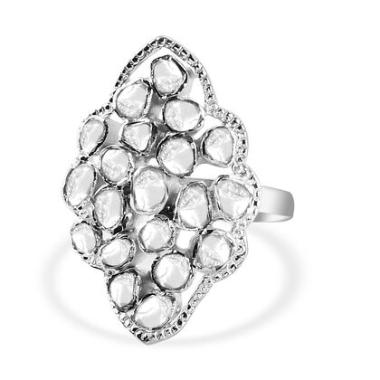 Handgearbeiteter Polki-Diamant Ring, 925 Silber platiniert (Gr&ouml;&szlig;e 20.00) ca. 1,00 ct