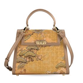 LA MAREY Crossbody Tasche aus 80% Seidenbrokat und 20% Echtleder, 24x10x20cm, Senfgelb