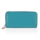 Elegante PU-Leder-Geldbörse mit geprägtem Flechtmuster - RFID-Schutz und Reißverschluss-Design, 18,5x4x9,5cm, Türkis