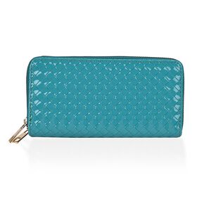 Elegante PU-Leder-Geldbörse mit geprägtem Flechtmuster - RFID-Schutz und Reißverschluss-Design, 18,5x4x9,5cm, Türkis