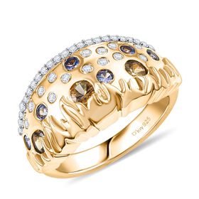 Fire and Ice Collection - Natürlicher goldener Tansanit, Tansanit Ring 925 Silber 750 Gelbgold Vermeil (Größe 17.00) ca. 0.98 ct